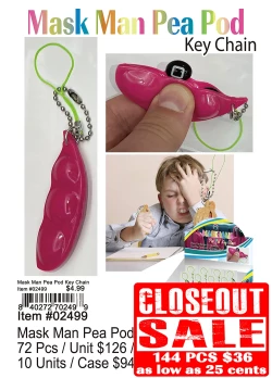 Mask Man Pea Pod Keychain - Closeout 144 Pcs.